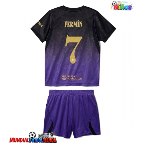 Camiseta Barcelona Fermin Lopez #7 Segunda Equipación Replica 2026-27 para niños mangas cortas (+ Pantalones cortos)